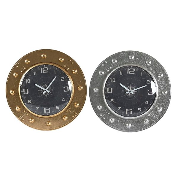 Wall Clock DKD Home Decor 48,5 x 6 x 48,5 cm Crystal Silver Black Golden Iron (2 Units) Hot on Sale