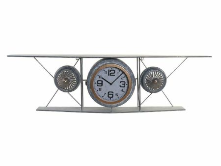 Wall Clock DKD Home Decor Crystal Iron Aeroplane MDF Wood Dark grey (120 x 21 x 33.5 cm) Discount