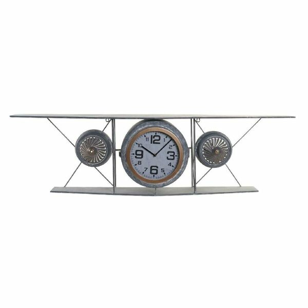 Wall Clock DKD Home Decor Crystal Iron Aeroplane MDF Wood Dark grey (120 x 21 x 33.5 cm) Discount