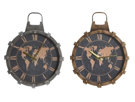 Wall Clock DKD Home Decor Golden Silver Crystal Iron World Map 42 x 8,5 x 54 cm (2 Units) Hot on Sale