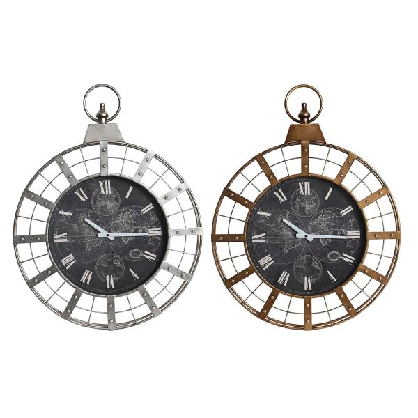 Wall Clock DKD Home Decor 60 x 6,5 x 78 cm Crystal Silver Black Golden Iron (2 Units) Fashion