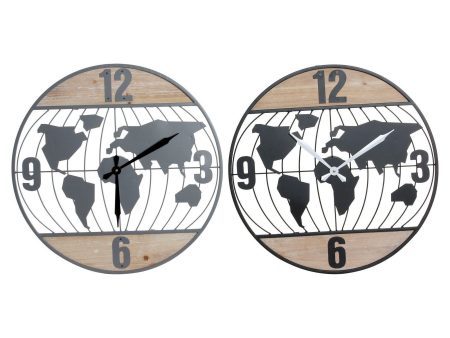 Wall Clock DKD Home Decor Black Grey Iron 60 x 4,5 x 60 cm MDF Wood World Map (2 Units) For Sale