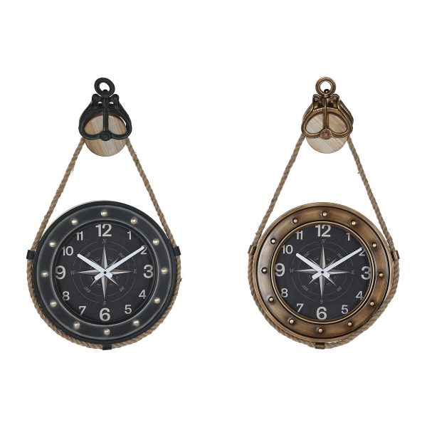 Wall Clock DKD Home Decor 43 x 8 x 71 cm Crystal Black Golden Iron (2 Units) Discount