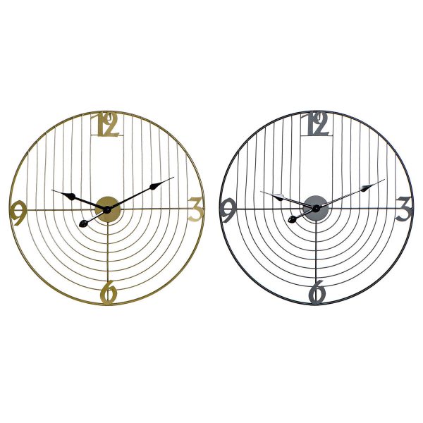 Wall Clock DKD Home Decor Black Golden Metal 60 x 3 x 60 cm Modern (2 Units) For Sale