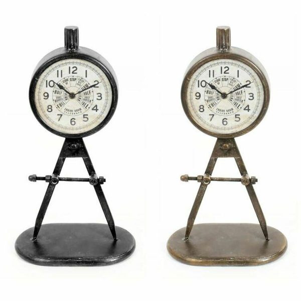 Table clock DKD Home Decor 17 x 8 x 31 cm Black Golden Iron PVC Loft (2 Units) For Sale