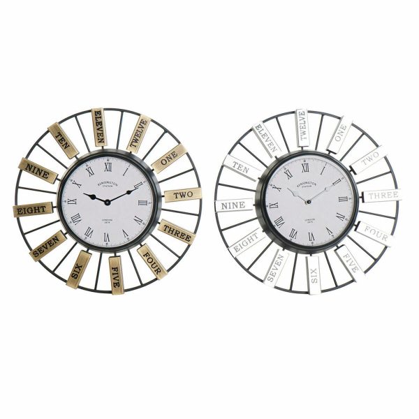 Wall Clock DKD Home Decor 40 x 6,4 x 40 cm Crystal Silver Golden Iron (2 Units) For Sale