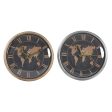 Wall Clock DKD Home Decor 46 x 6,5 x 46 cm Crystal Silver Black Golden Brown Iron World Map (2 Units) Online Hot Sale