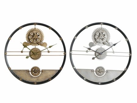 Wall Clock DKD Home Decor Silver Golden Iron Gears 60 x 5 x 60 cm (2 Units) Hot on Sale