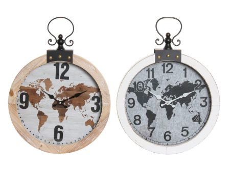 Wall Clock DKD Home Decor 40 x 4 x 54 cm Crystal Iron MDF Wood World Map (2 Units) Supply