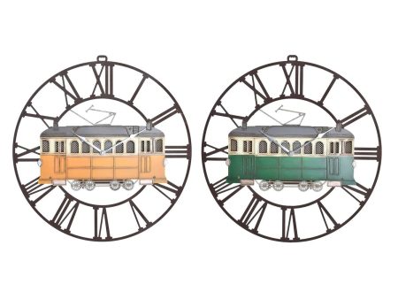 Wall Clock DKD Home Decor 49,5 x 3,5 x 48 cm Metal Green Yellow Vintage Train (2 Units) For Cheap