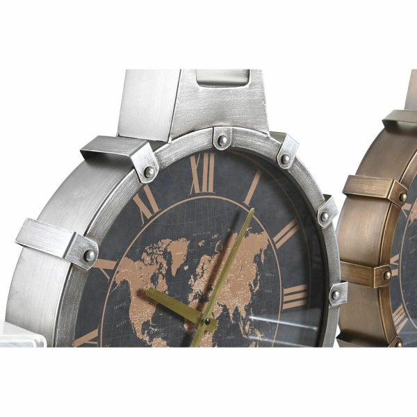 Wall Clock DKD Home Decor Golden Silver Crystal Iron World Map 42 x 8,5 x 54 cm (2 Units) Hot on Sale