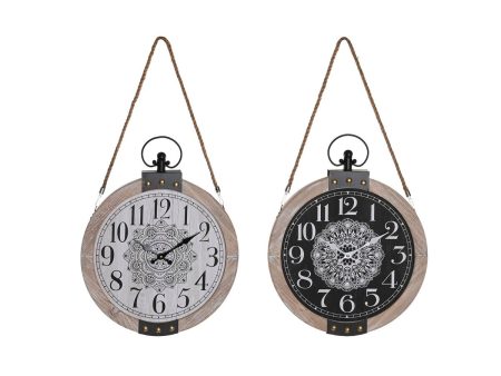 Table clock DKD Home Decor 40 x 6,5 x 46 cm Black White Iron Mandala MDF Wood (2 Units) For Sale