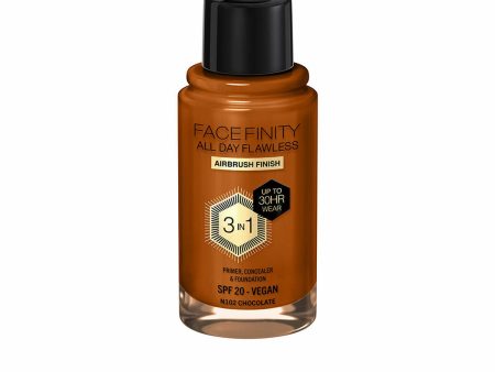 Crème Make-up Base Max Factor Face Finity All Day Flawless 3-in-1 Spf 20 Nº N102 Chocolate 30 ml Hot on Sale