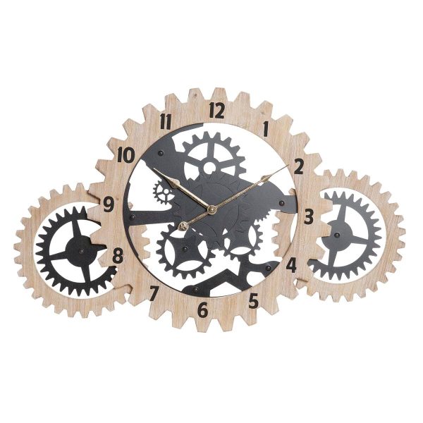 Wall Clock DKD Home Decor Black Natural MDF Wood Gears 70 x 4 x 45 cm Fashion