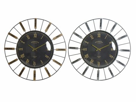 Wall Clock DKD Home Decor Crystal Silver Black Golden Iron 70 x 7 x 70 cm (2 Units) on Sale