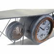 Wall Clock DKD Home Decor Crystal Iron Aeroplane MDF Wood Dark grey (120 x 21 x 33.5 cm) Discount