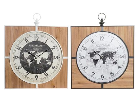 Wall Clock DKD Home Decor Black White Iron Vintage 60 x 4,5 x 60 cm MDF Wood World Map (2 Units) For Cheap