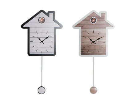 Wall Clock DKD Home Decor 32 x 5 x 56 cm Natural White Plastic House MDF Wood (2 Units) For Discount