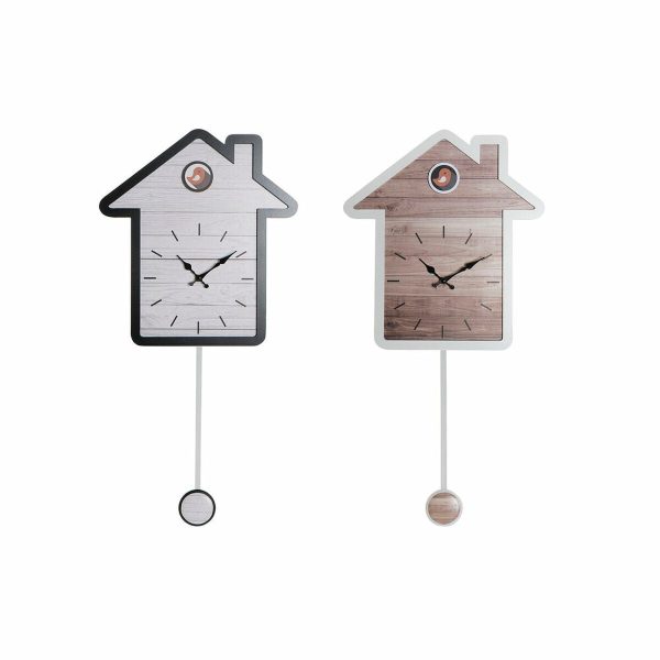 Wall Clock DKD Home Decor 32 x 5 x 56 cm Natural White Plastic House MDF Wood (2 Units) For Discount