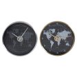 Wall Clock DKD Home Decor Black Golden Silver Aluminium Crystal World Map 30 x 4,3 x 30 cm (2 Units) Sale