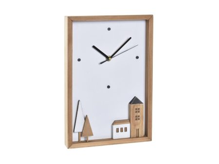 Wall Clock DKD Home Decor White Brown Wood Aluminium Houses Urban 20 x 4 x 30 cm Sale